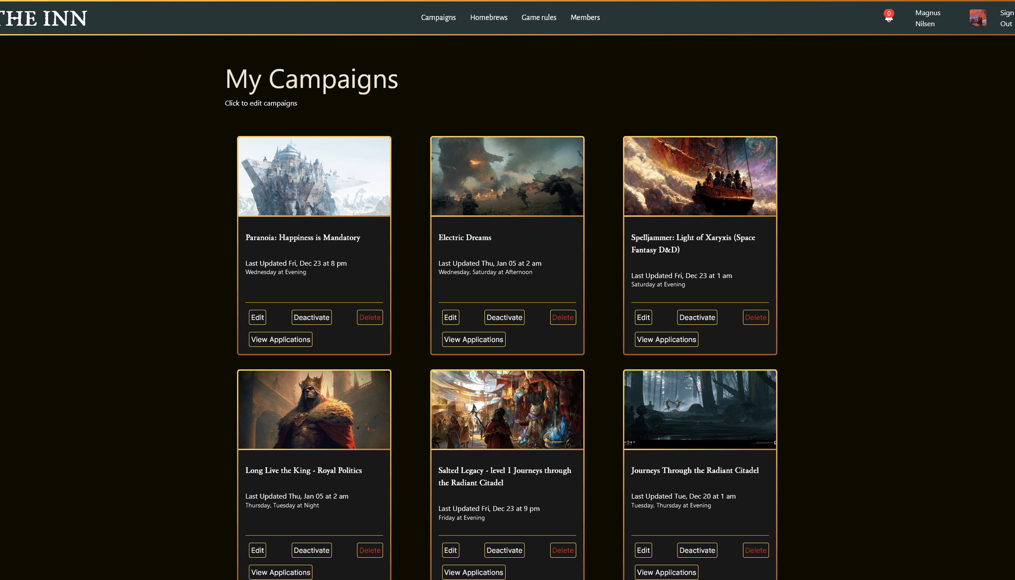 My Campaign Overviews Page